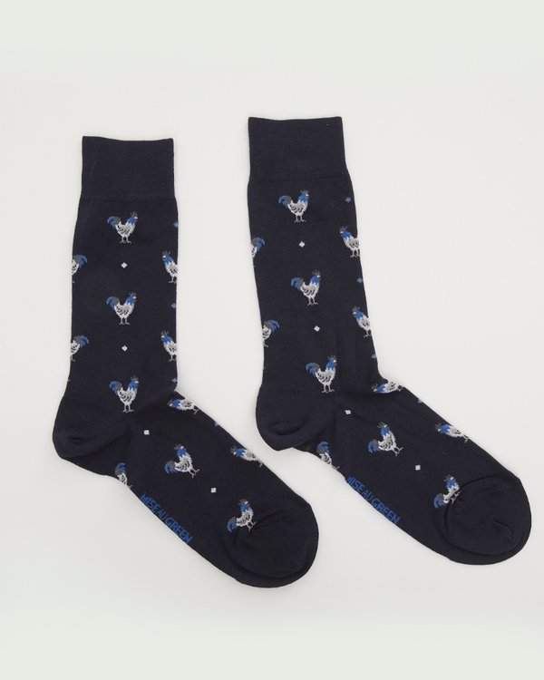 Chaussettes à motifs coqs en coton bleu