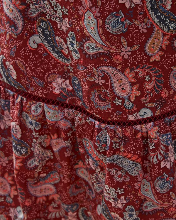 Robe longue imprimée à motifs cachemire en coton rouge