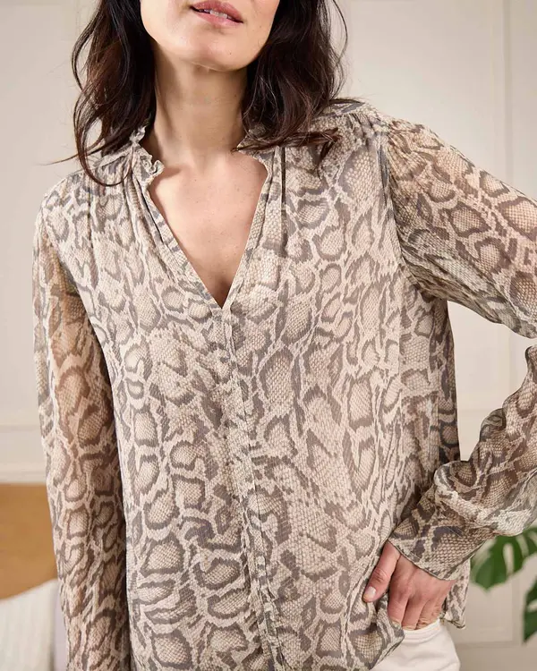 Blouse broderie python beige