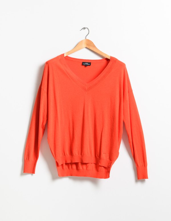 Pull uni col V en coton et lin Pull uni col V en coton et lin