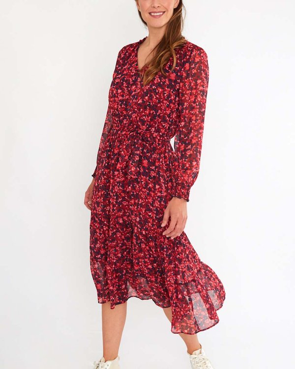 Robe longue imprimé exclusif détails smockés rouge Robe longue imprimé exclusif détails smockés rouge