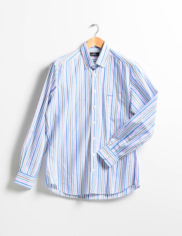 Chemise coton rayures colorées à manches longues blanc Chemise coton rayures colorées à manches longues blanc