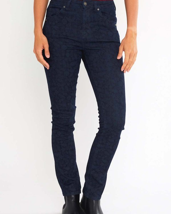 Jean imprimé ton sur ton en coton bleu Jean imprimé ton sur ton en coton bleu