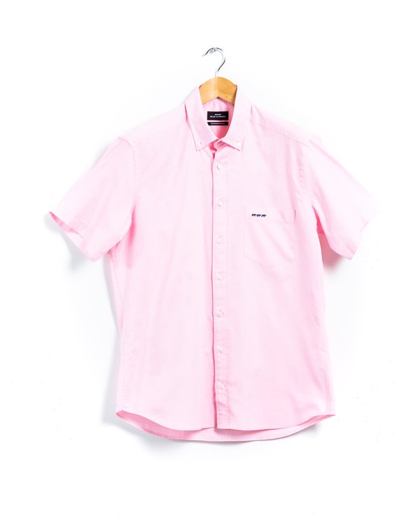 Chemise oxford à manches courtes unie en coton rose