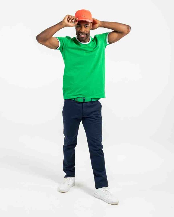 T-shirt uni col et manches contraste en coton vert
