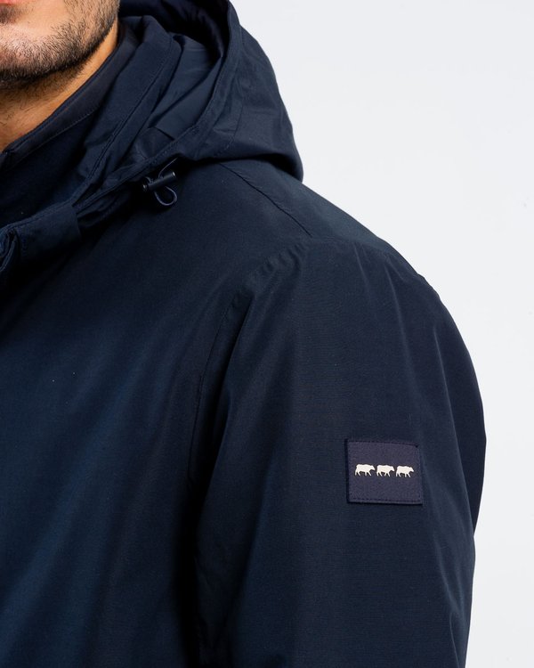Parka longue rembourrée confort anti-transpirante capuche amovible bleu Parka longue rembourrée confort anti-transpirante capuche amovible bleu