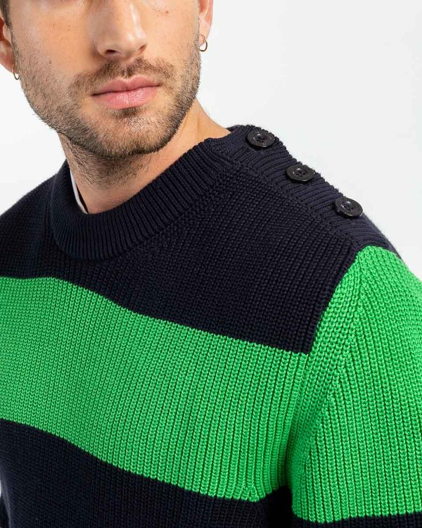 Pull rayé en coton issu de l'agriculture biologique bleu