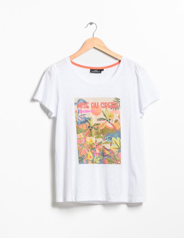 T-shirt sérigraphie tropicale en coton blanc