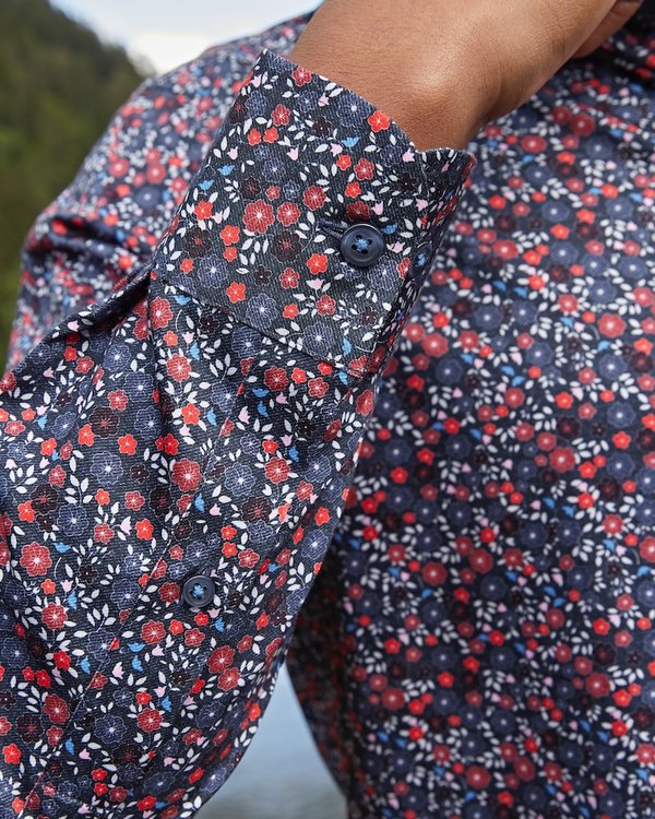 Chemise manches longues regular fit imprimé fleuri tricolore bleu Chemise manches longues regular fit imprimé fleuri tricolore bleu