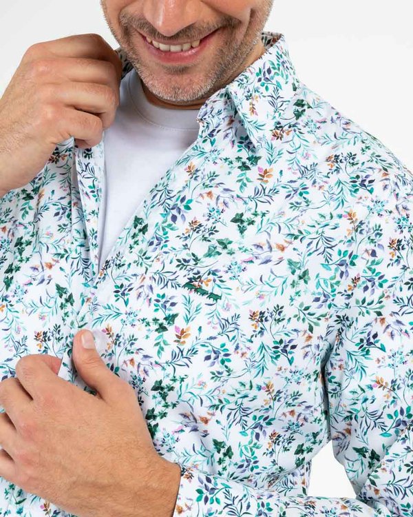Chemise manches longues imprimé végétal modern fit blanc Chemise manches longues imprimé végétal modern fit blanc