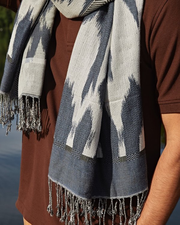 Chèche fantaisie jacquard en viscose bleu