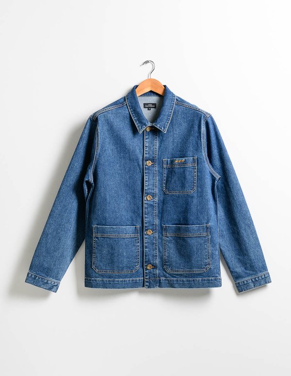 Veste peintre jean broderie 3 vaches en coton bleu