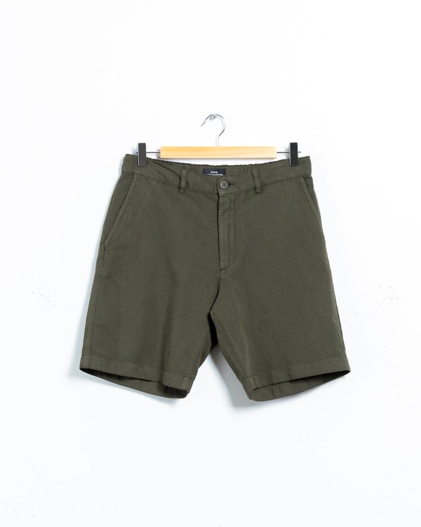 Bermuda coupe chino uni en coton et lin vert
