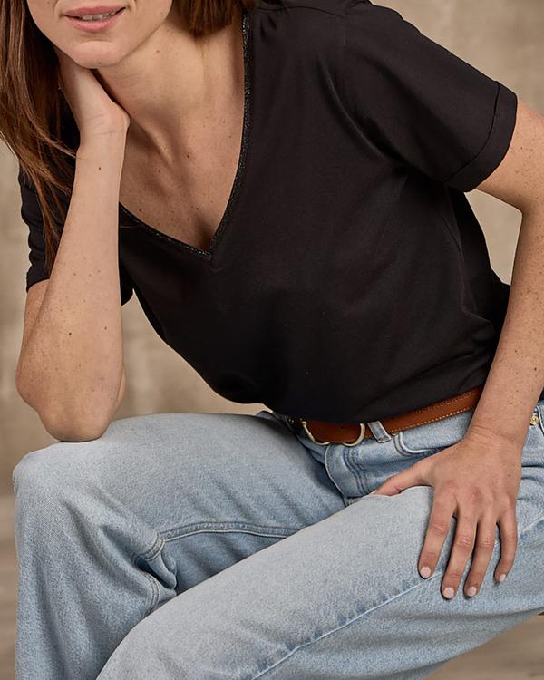 T-shirt col V lurex noir