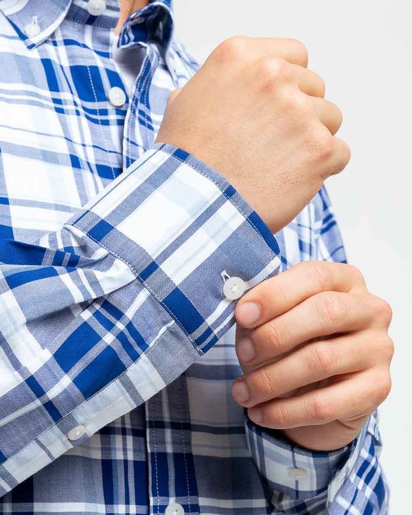 Chemise à carreaux manches longues 100% coton bleu