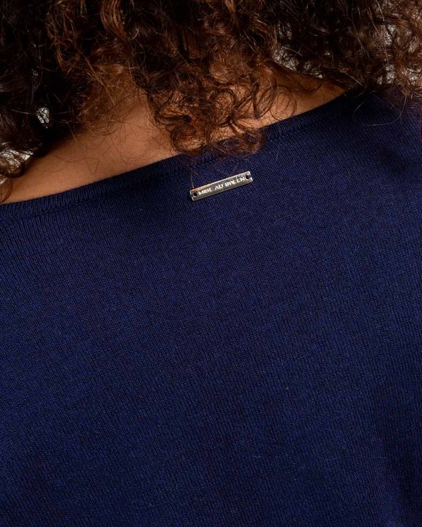 Pull à message col V manches longues bleu Pull à message col V manches longues bleu