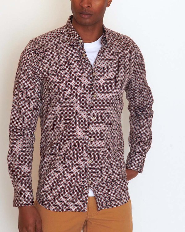 Chemise à manches longues micro motifs regular fit en coton Chemise à manches longues micro motifs regular fit en coton