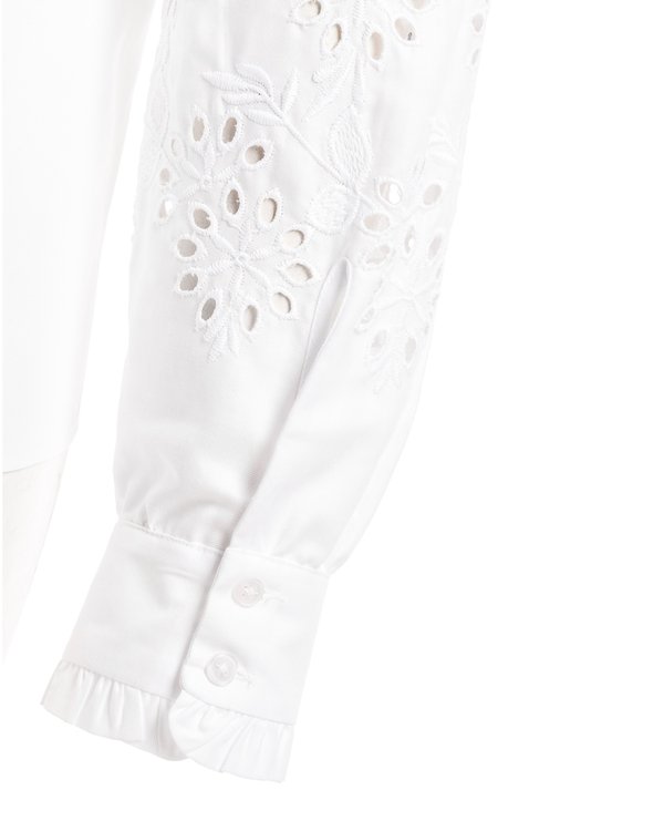 Chemisier en coton popeline manches bouffantes broderies blanc Chemisier en coton popeline manches bouffantes broderies blanc