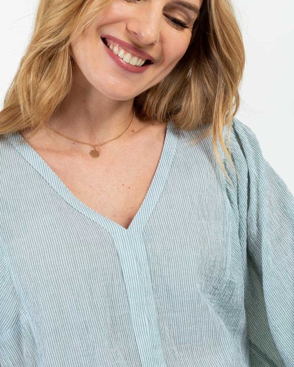 Blouse manches 3/4 seersucker en coton vert