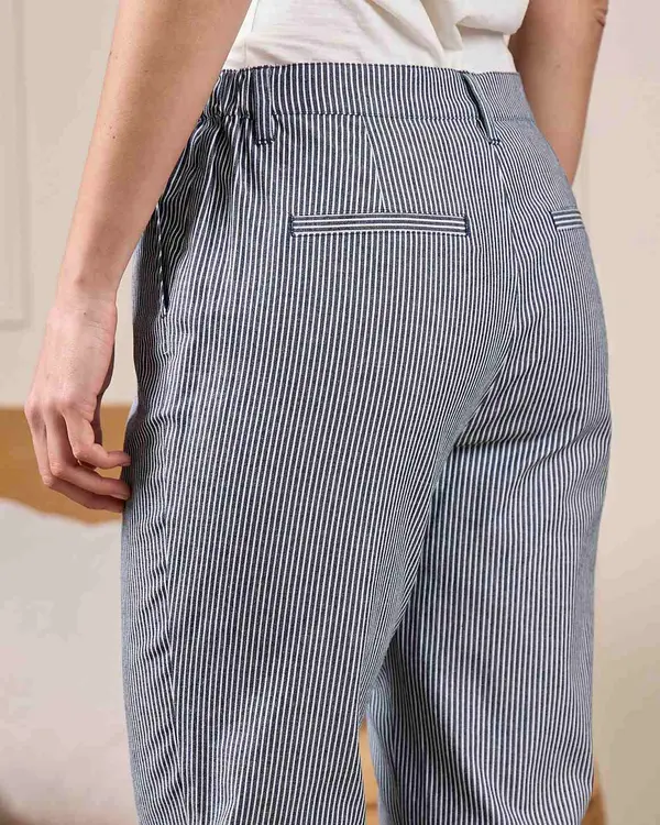 Pantalon chino rayé bleu