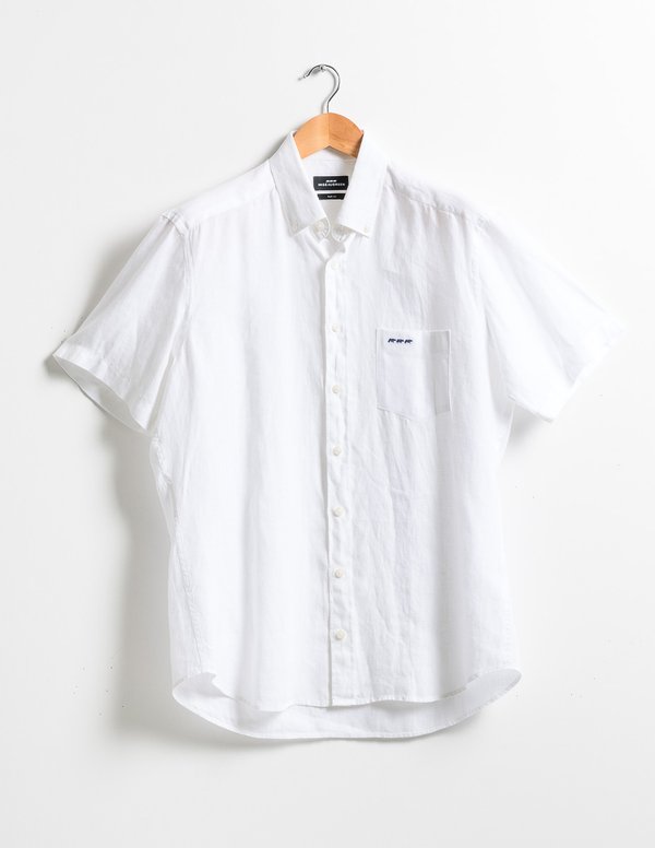 Chemise en lin regular fit unie à manches courtes blanc