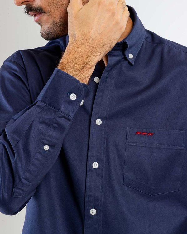 Chemise manches longues gabardine toucher doux 100% coton bleu Chemise manches longues gabardine toucher doux 100% coton bleu
