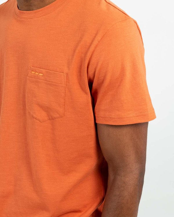 T-shirt uni manches courtes poche poitrine en coton marron