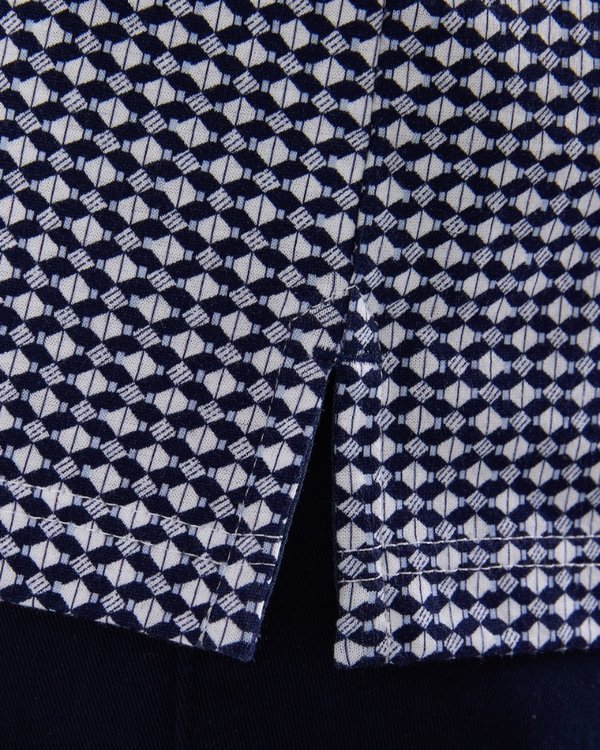 Polo cintré quadrillage à manches courtes en coton bleu
