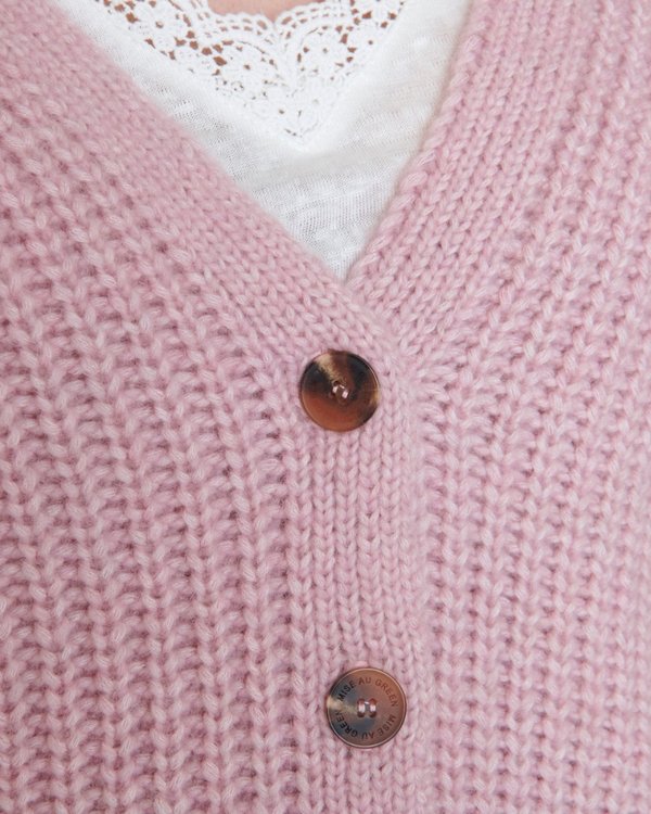 Cardigan boutonné à grosses mailles coton et Mérinos rose Cardigan boutonné à grosses mailles coton et Mérinos rose