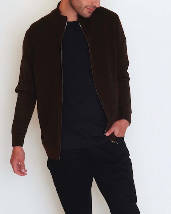 Cardigan manches longues maille vanisée 50% Mérinos marron