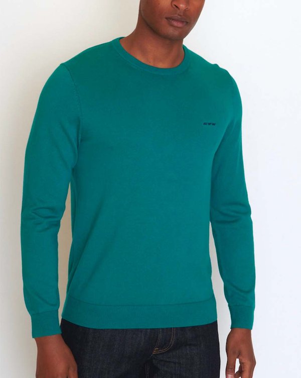 Pull Achille à col rond manches longues en coton et cachemire bleu