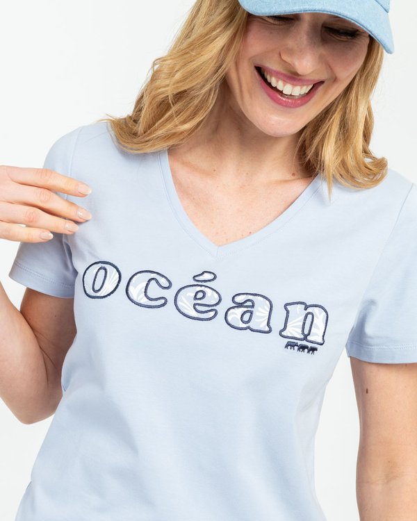T-shirt à message coton issu de l'agriculture biologique bleu