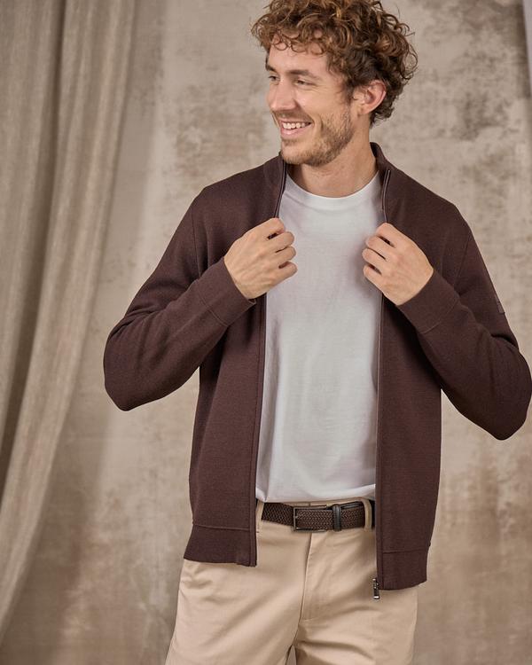 Cardigan zippé col montant beige