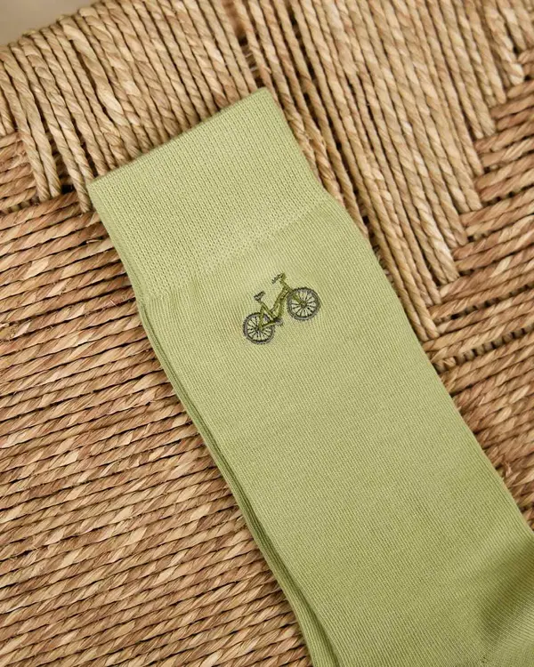 Chaussettes broderie vélo vert