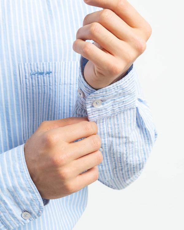 Chemise manches longues regular fit rayures verticales bleu Chemise manches longues regular fit rayures verticales bleu
