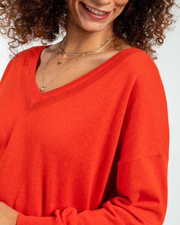 Pull uni col V en coton et lin Pull uni col V en coton et lin