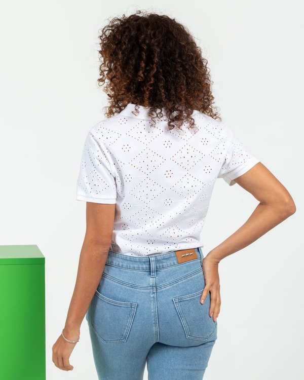 Polo manches courtes broderie anglaise losanges blanc Polo manches courtes broderie anglaise losanges blanc