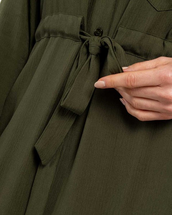 Robe chemise unie taille ceinturée en viscose vert