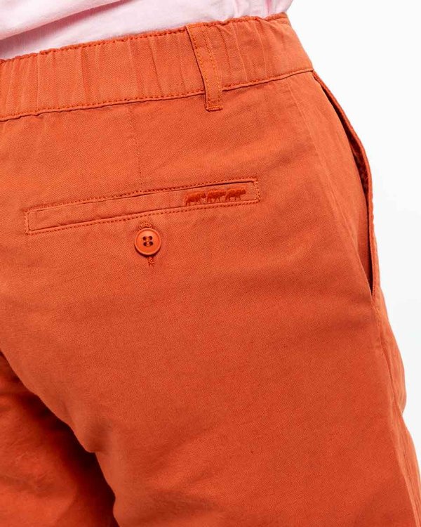Bermuda coupe chino uni en coton et lin marron