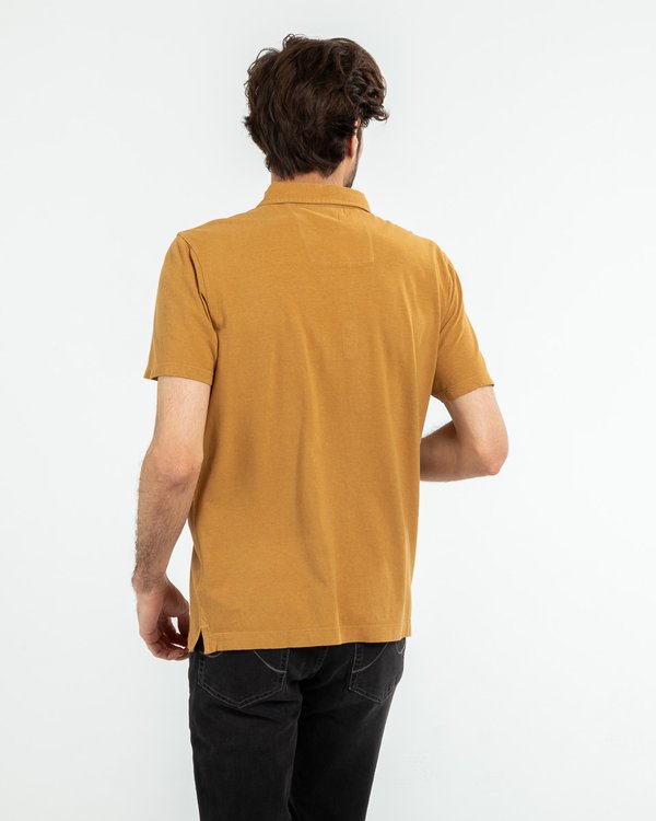 Polo uni manches courtes en coton et lin beige