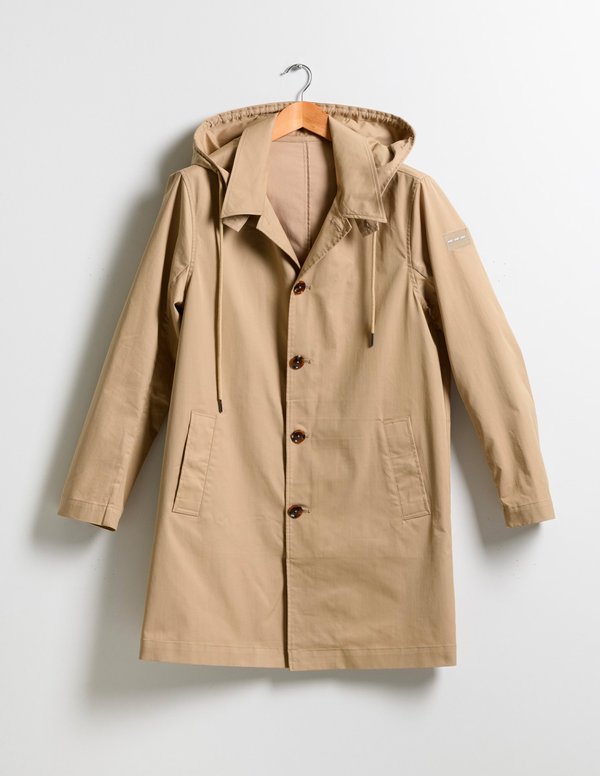 Parka à capuche unie mi-longue beige Parka à capuche unie mi-longue beige