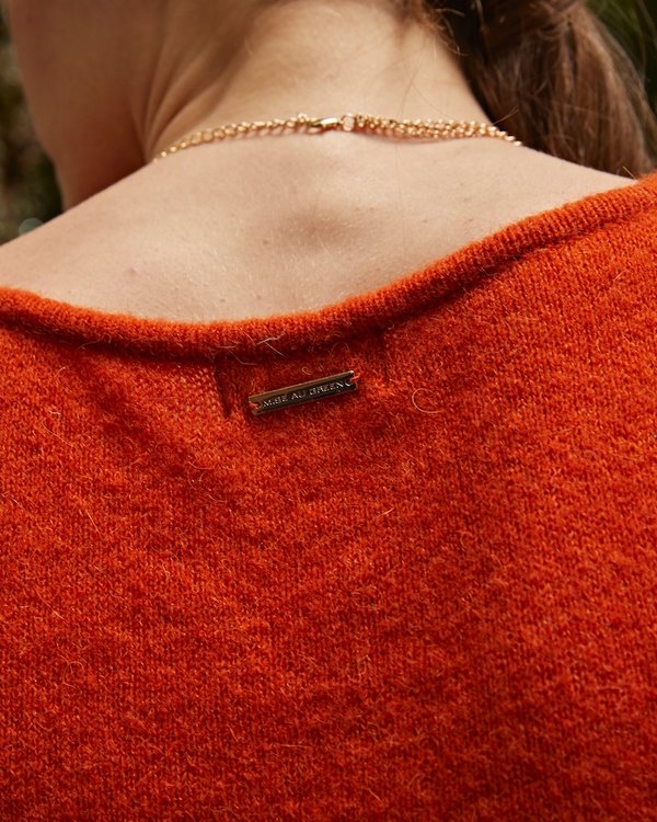 Pull manches longues toucher doux col carré alpaga orange Pull manches longues toucher doux col carré alpaga orange
