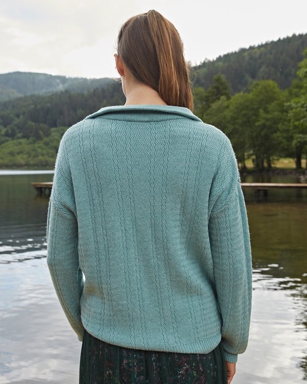 Pull col camionneur manches longues uni maille fantaisie bleu Pull col camionneur manches longues uni maille fantaisie bleu