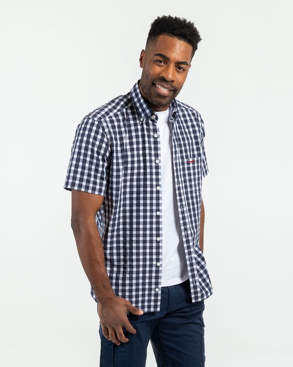 Chemise à carreaux vichy manches courtes en coton bleu