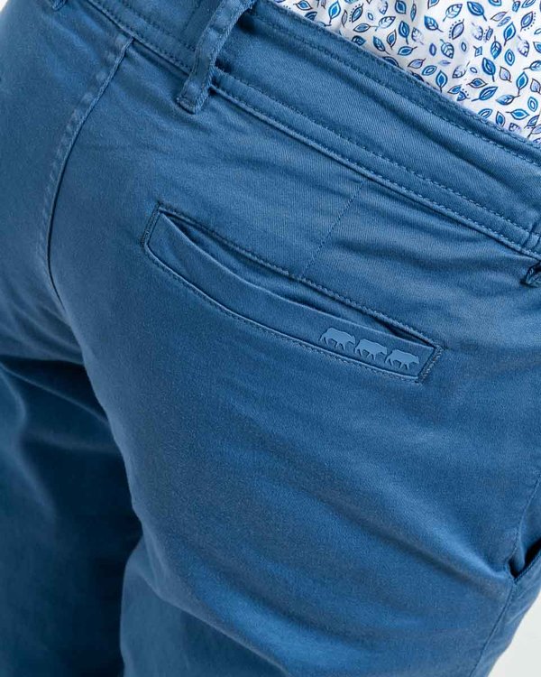 Pantalon chino Lucas uni taille élastique en coton bleu