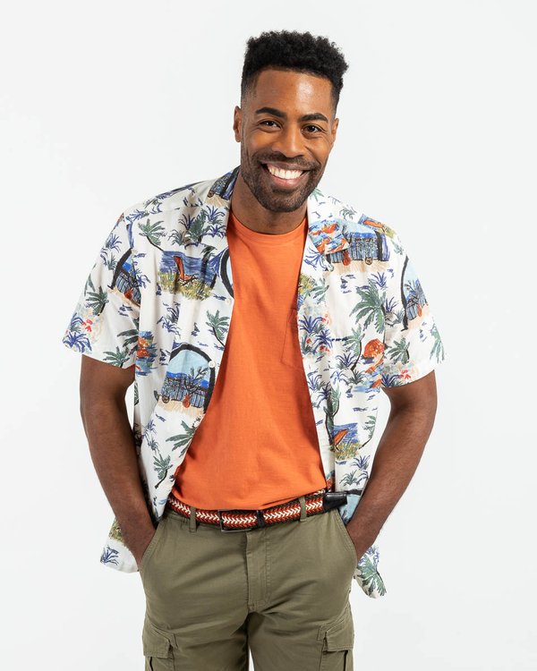 Chemise manches courtes imprimé estival en coton blanc