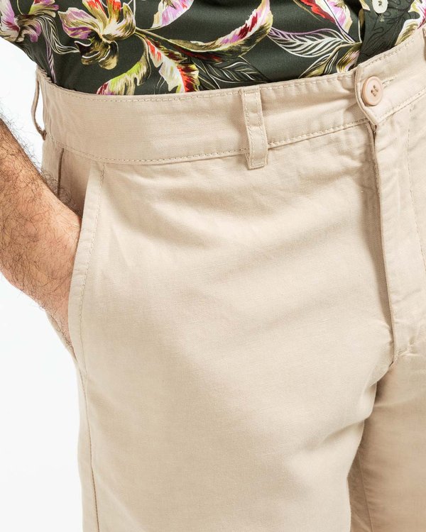 Bermuda coupe chino uni en coton et lin beige