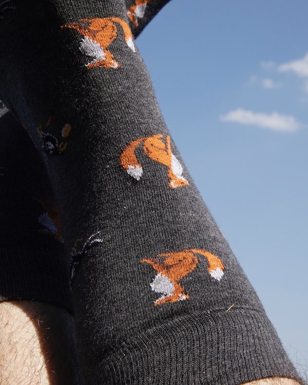 Chaussettes à motifs renards en coton gris