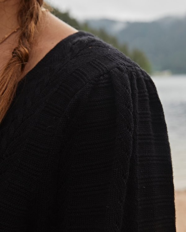 Pull maille fantaisie col rond en coton issu de l'agriculture biologiq noir Pull maille fantaisie col rond en coton issu de l'agriculture biologiq noir