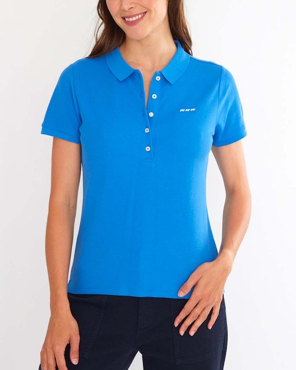 Polo piqué Jeanne manches courtes uni 100% coton bleu
